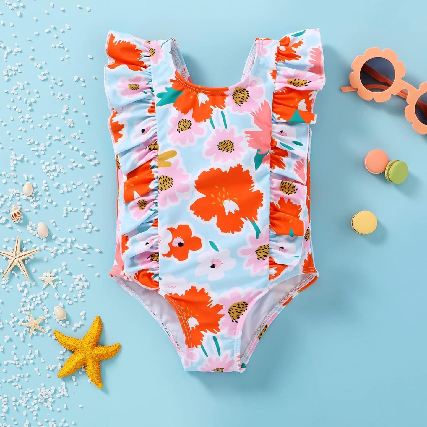 Newborn Baby Girl Ruffle Swimsuit Infant Toddler One Piece Floral Bikini Beach Bathing Swimwear Set