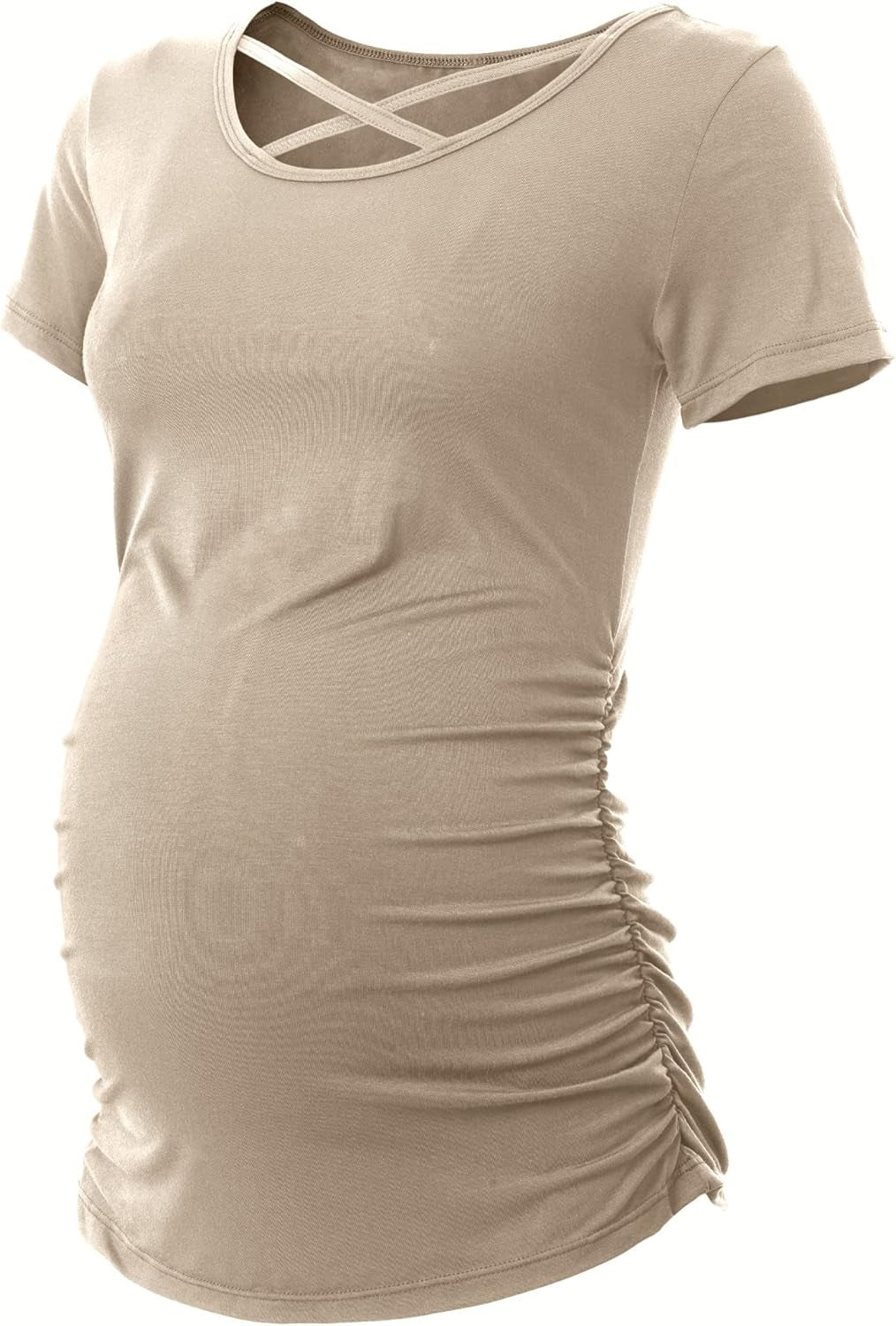 Summer Maternity Tshirt Clothes Short Sleeve Pregnancy Top 3 Pack for Pregnant Women,Khaki Teal White L