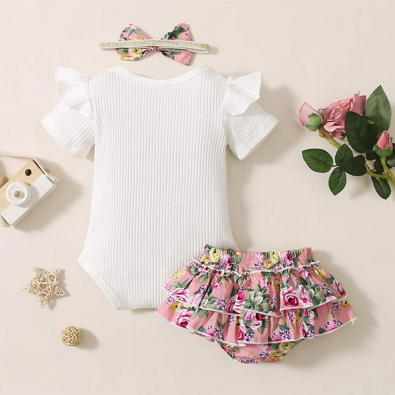 Newborn Baby Girl Clothes Embroidered Letters Short Sleeve Romper+Floral Shorts Cute Baby Summer Outfits