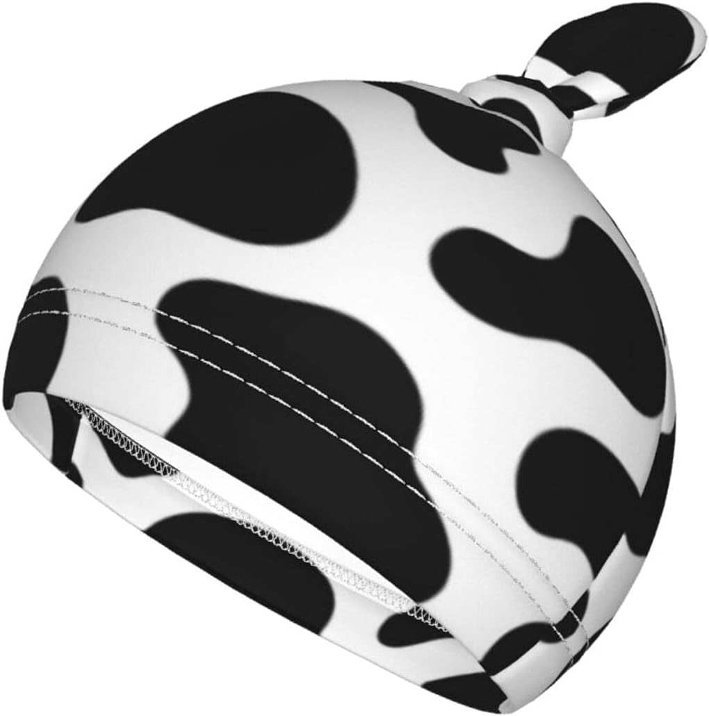 Cow Print Newborn Swaddle Blanket Baby Receiving Blanket with Beanie Hat Soft and Stretchy Infant Swaddle Wrap Blanket