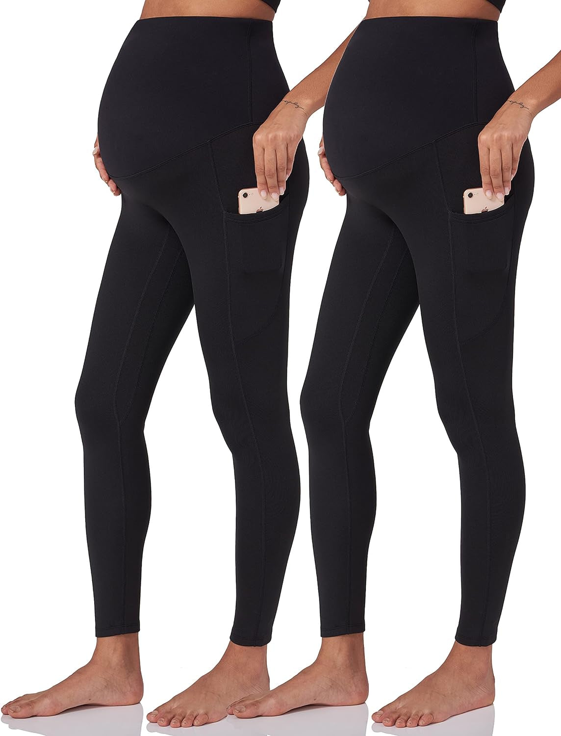 Women'S Maternity Fleece Lined Leggings over the Belly Pregnancy Winter Warm Yoga Workout Active Pants with Pockets