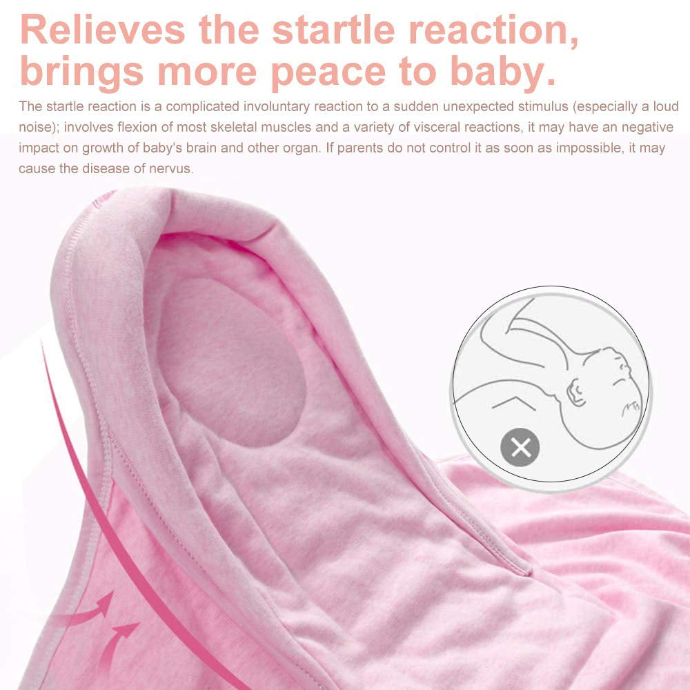 Swaddle Blankets, Unisex Infant Wrap for Newborn Baby Boys Girls with Head-Protecting & Head-Supporting Function, Made of Combed Cotton (Button, Pink, 0-3 Months)