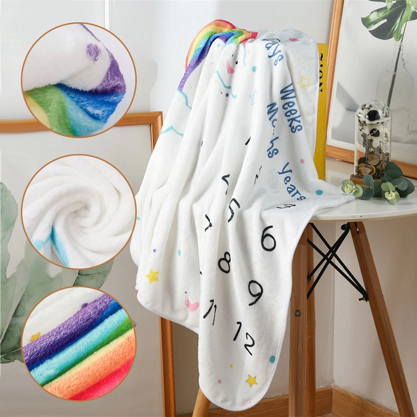 Baby Monthly Milestone Blanket Newborn Vintage Rainbow Picture Flannel Blanket Baby Growth Photography Background Prop for Boys and Girls, 29.5 X 40 Inches