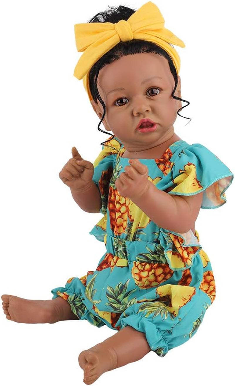 Lifelike Reborn Baby Doll with Soft Weighted Body, African American Real Life Girl Dolls,Handmade Newborn 22 Inch Baby Dolls, Best Gitfs for Girls Christmas Birthday