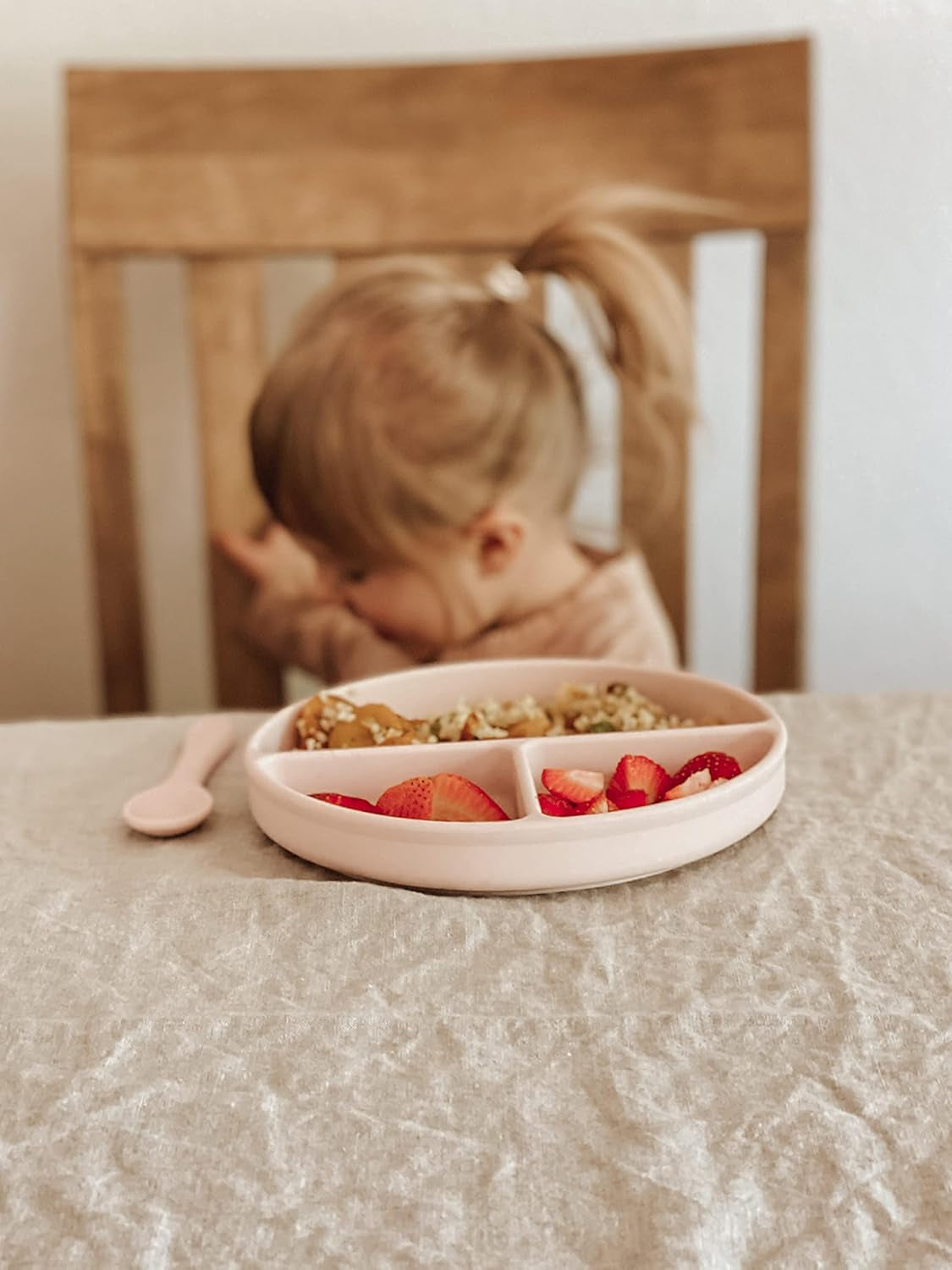 Suction Toddler Plates & Bowls Complete Set W/Spoons- BPA Free 100% Food Grade Silicone- Microwave & Dishwasher Safe Baby Suction Plate, Suction Bowl W/Lip, & 2 Spoons- (Pink)