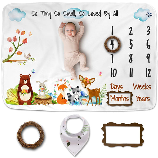 Luka & Lily Baby Milestone Blanket - Ultra Soft Fleece Monthly Milestone Blanket for Baby Girl and Boy - Perfect for Baby'S First Year Growth Chart - Monthly Baby Milestone - Woodland Theme - 60"X40"