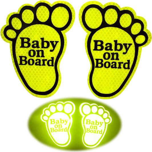 KE-KE 2PCS High Intensity Reflective Safety Sign Baby on Board in Car Feet Decals Sticker for Car Bumper Window in All Weathers (Fluorescent Green)