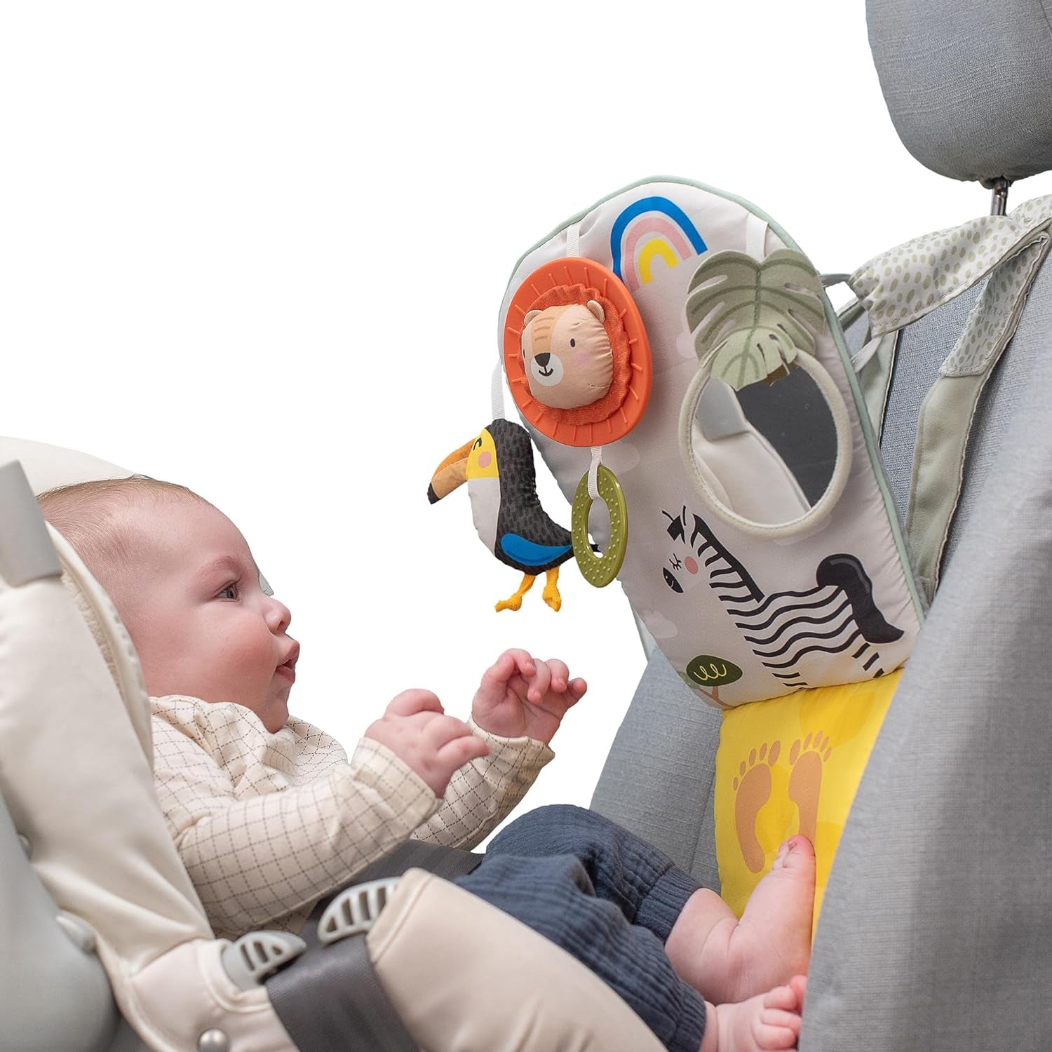 Musical Car Seat Toys for 0-12 Month Old Babies - Activity Center with Sensory Soft Hanging Toys and Mirror - Carseat Gift for Infants