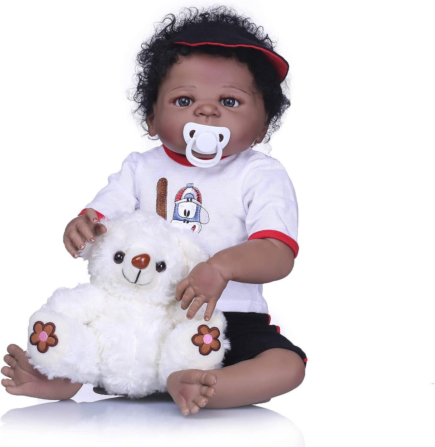 58 Cm African American Black Skin Anatomically Correct Reborn Baby Dolls Full Body Silicone Doll with Clothes (Boy)