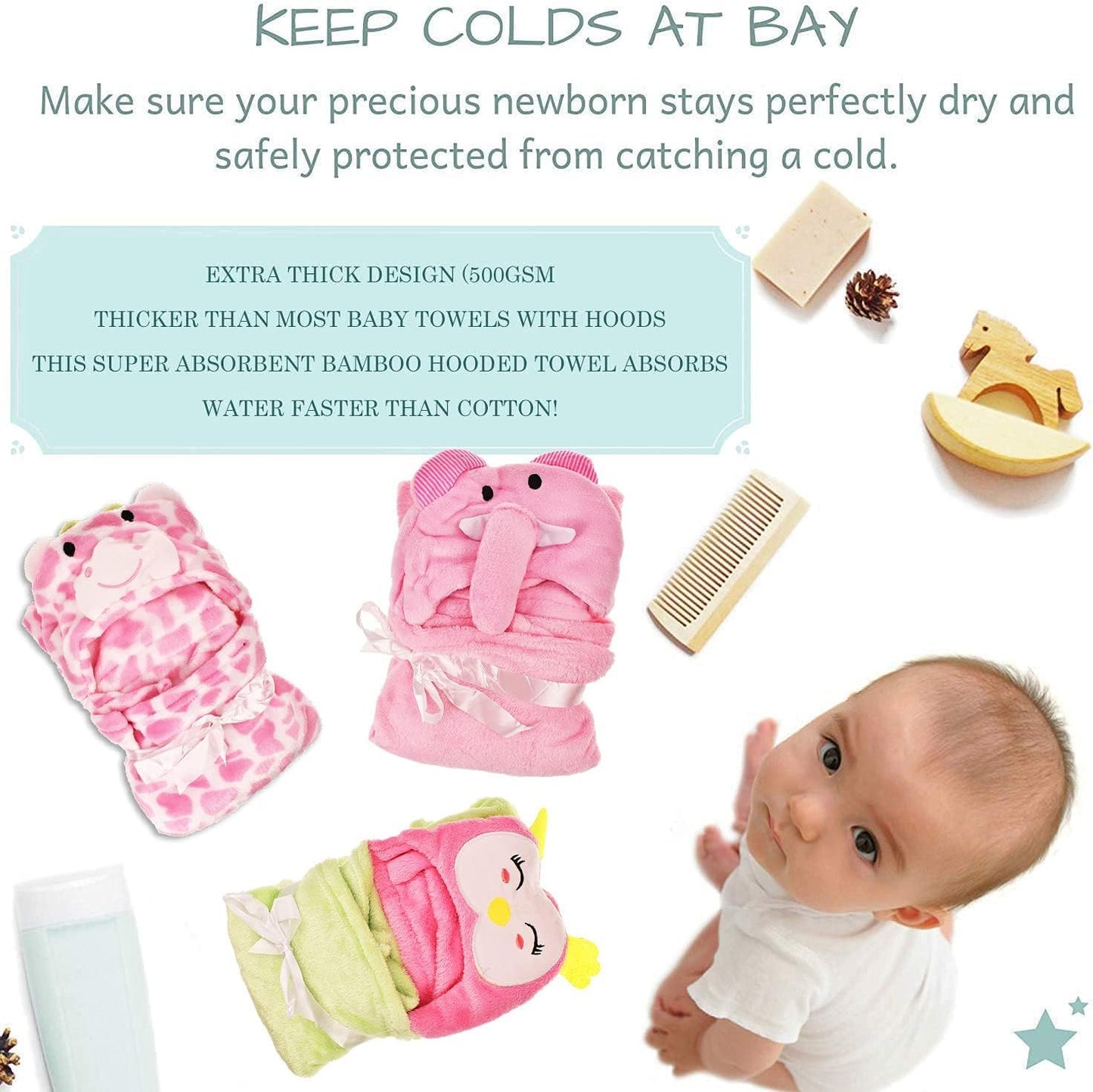 3 Pack Hooded Baby Bath Towel Set for Newborns Infants Hooded Towels Ultra Absorbent Soft Perfect Gifts for Boys Girls