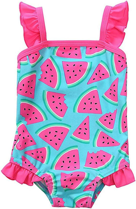 Newborn Baby Girl Swimsuit Watermelon Print Bikini Ruffles Sleeve Backless Swimwear One-Piece Bathing Suit