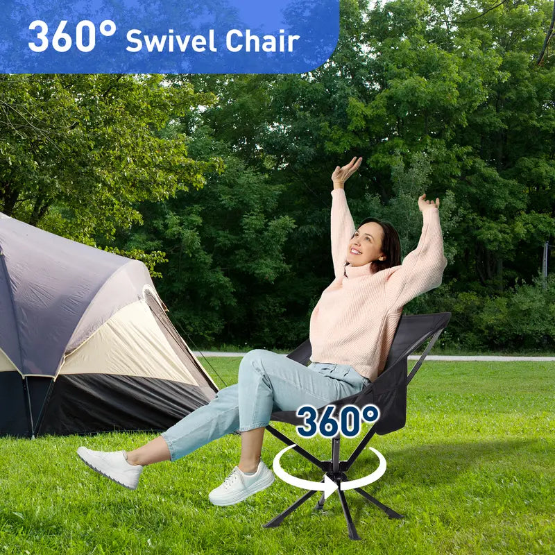 Summer Portable Swivel Adult Camping Chair, Quick Setup, Lightweight Compact Folding Chair with Cup Holder, Side Pockets and Carrying Bag - Weight Capacity 330 LBS.