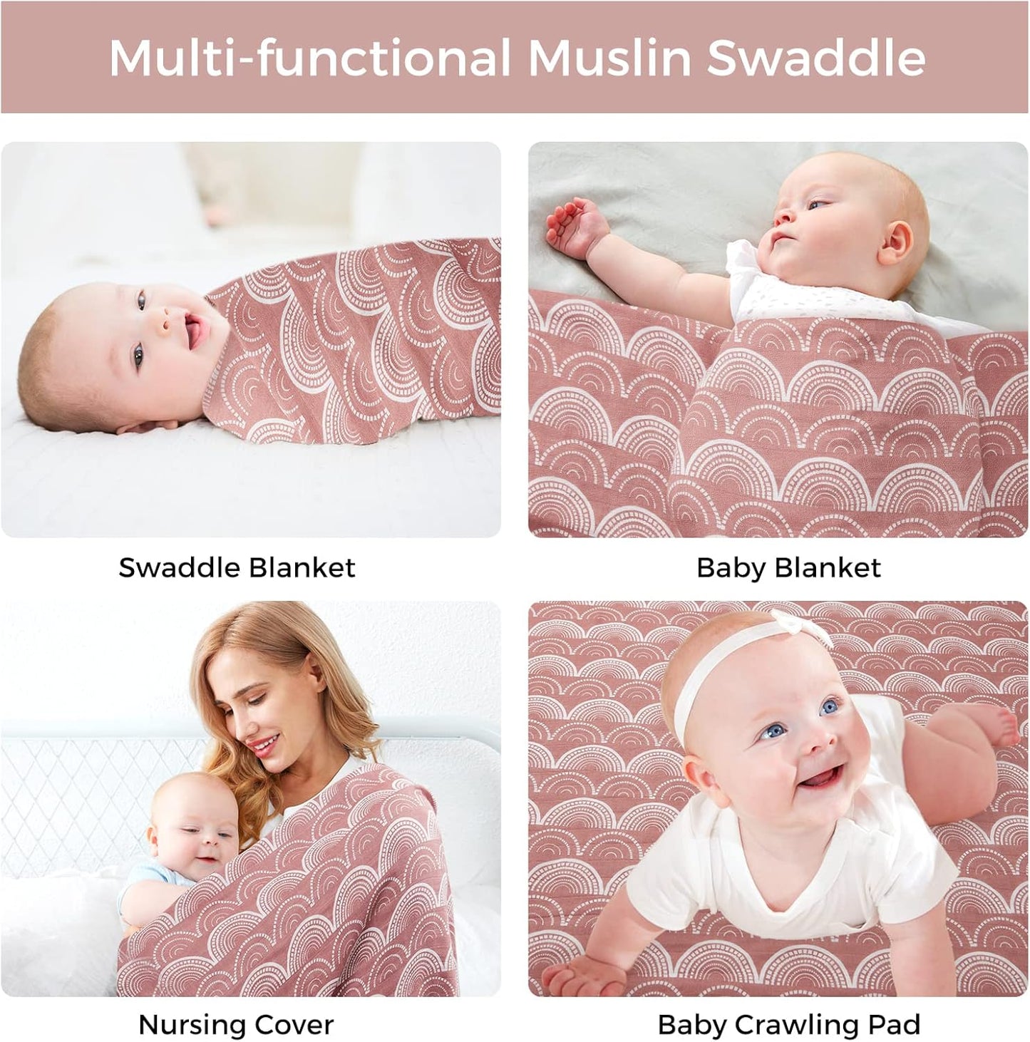 Baby Swaddle Blankets Newborn Baby Swaddle Wrap for Boys and Girls Soft Neutral Receiving Swaddling Blanket Are Unisex,Registry & Gift 4 Pack 47 X 47 Inches