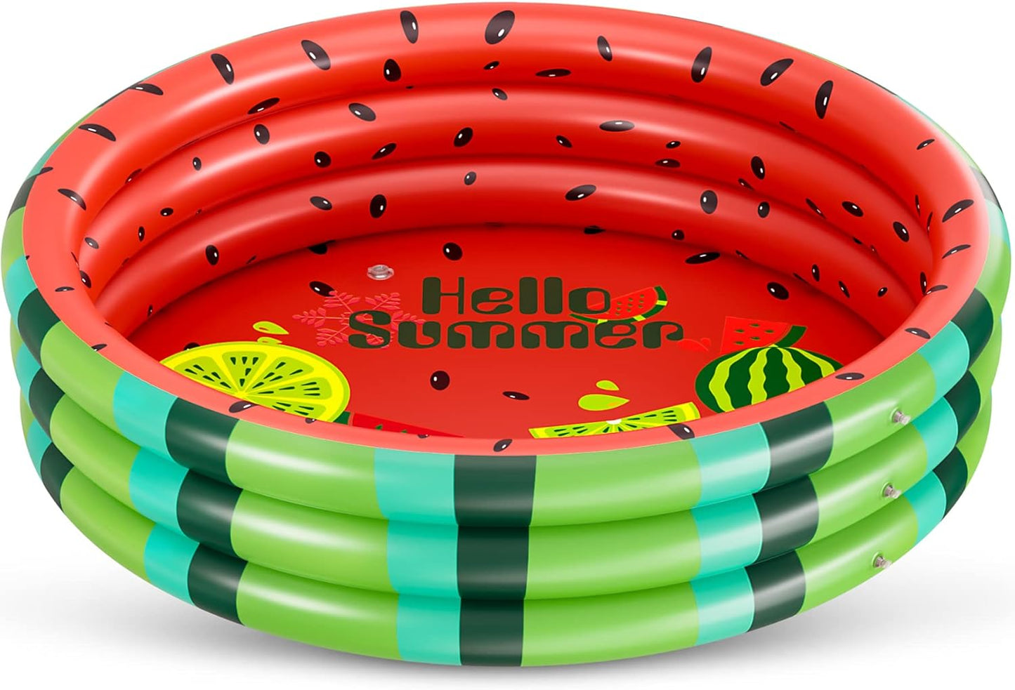 Inflatable Kiddie Pool for Toddlers (49’’X12’’) - Small Blow up Pool for Kids - 3 Rings Watermelon Toddler Swimming Pool - Baby Inflatable Pool