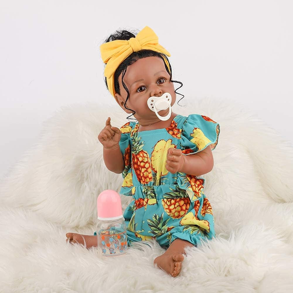 Lifelike Reborn Baby Doll with Soft Weighted Body, African American Real Life Girl Dolls,Handmade Newborn 22 Inch Baby Dolls, Best Gitfs for Girls Christmas Birthday