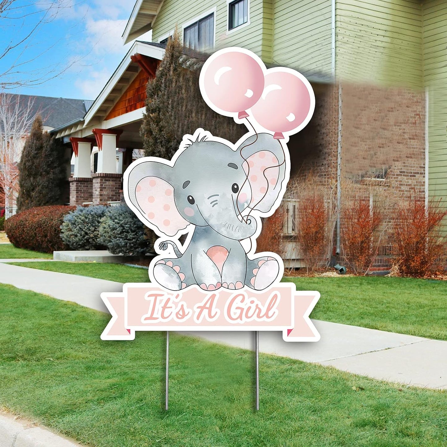 Pink Elephant with Balloons It'S a Girl Yard Sign for Baby Shower Decorations