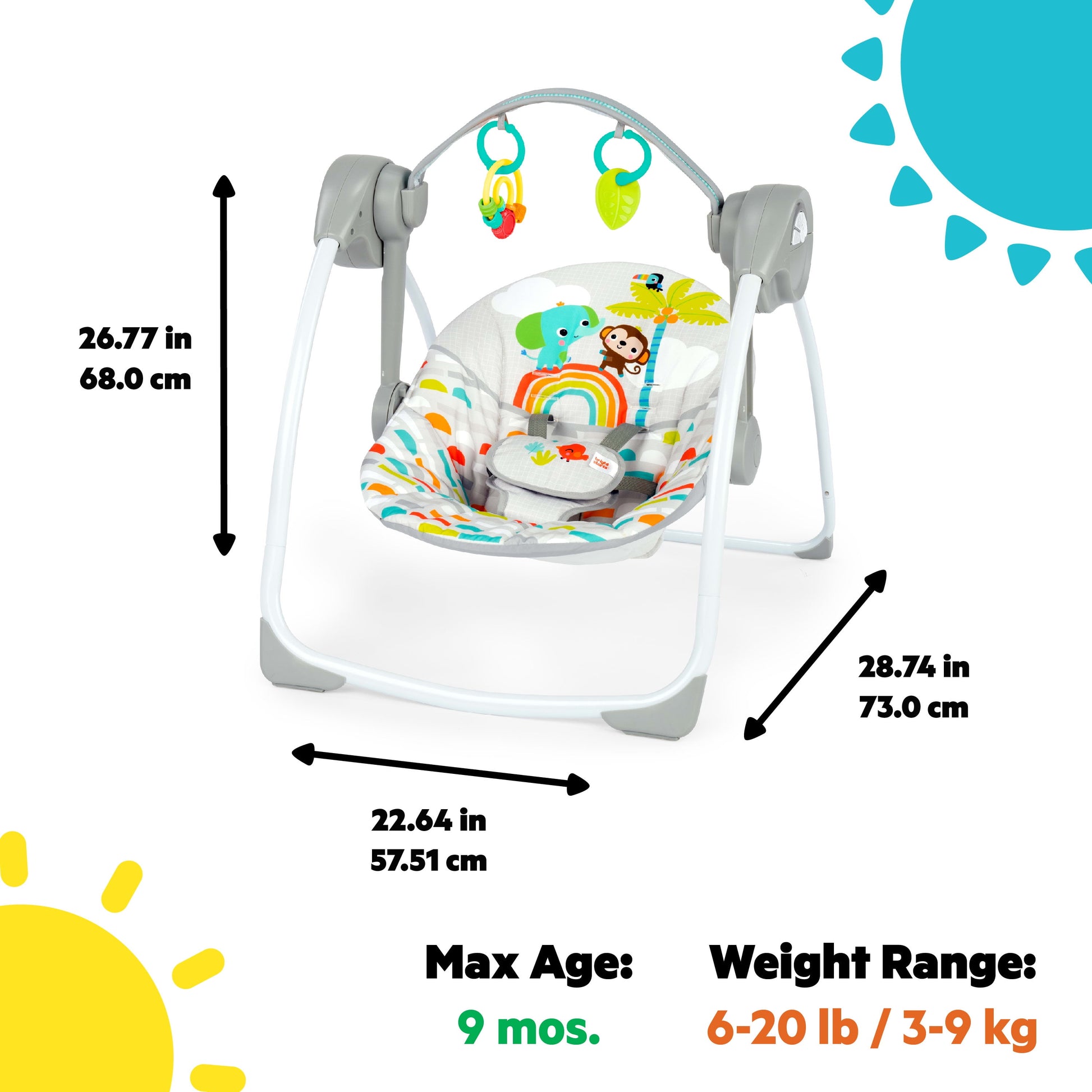 Playful Paradise Portable Compact Baby Swing with Toys, Unisex, Newborn +