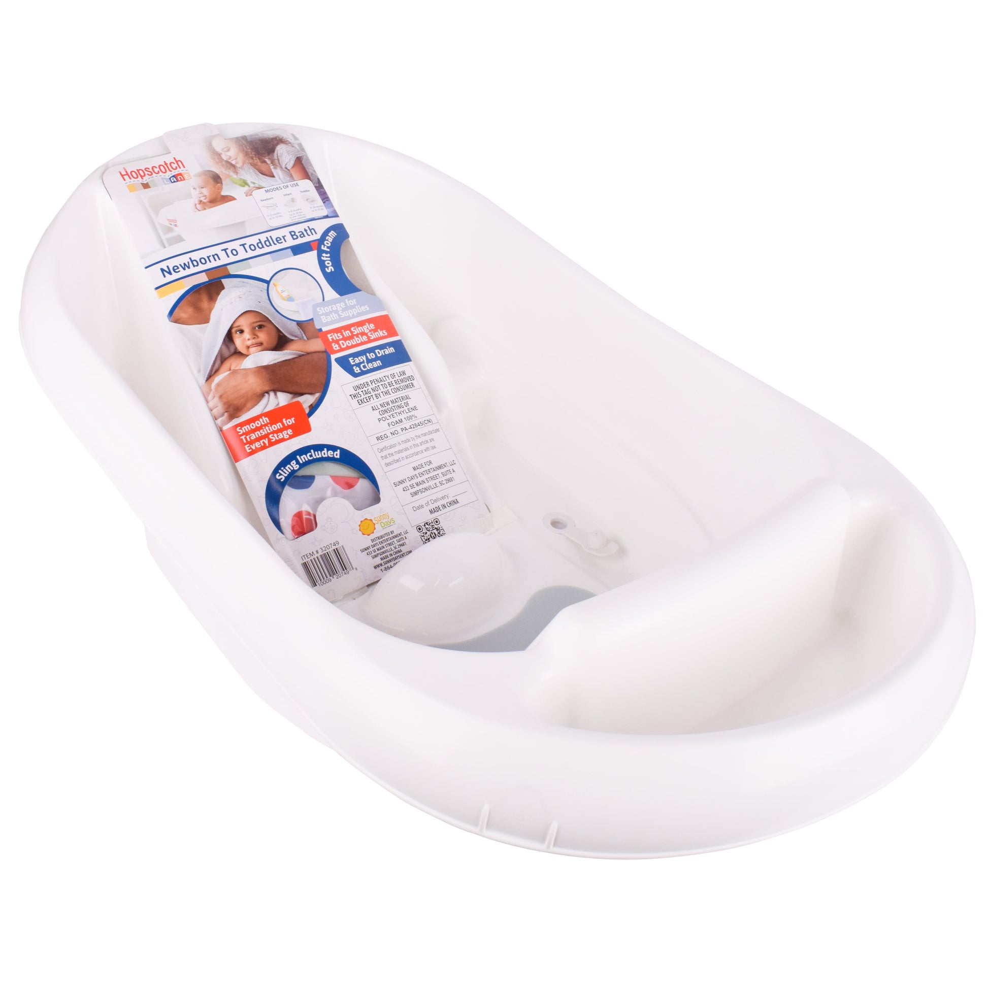 Newborn to Toddler White 3-In-1 Bath with Sling, Infants Ages 0+ Months, Unisex