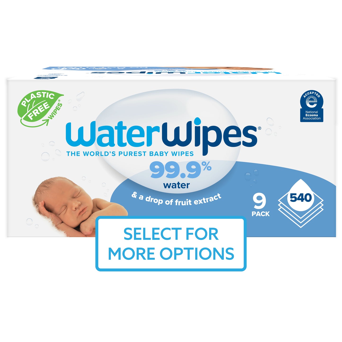 Original 99.9% Water Based Baby Wipes, Unscented, 9 Resealable Packs (540 Wipes) (Select for More Options)