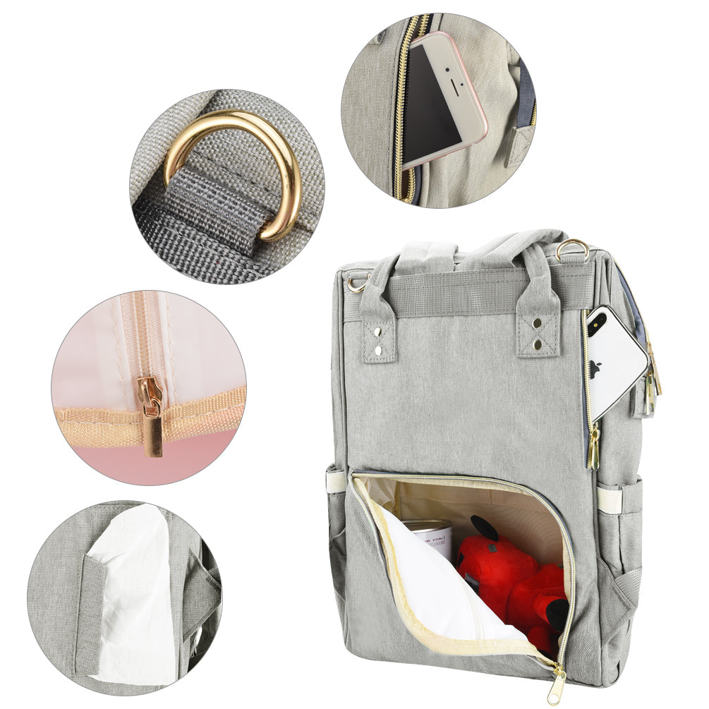 Mummy Maternity Nappy Bag Fashionable and Functional Waterproof Backpack Designed for Maternity Needs and Baby Care, with Ample Capacity for All Your Essentials,Gray