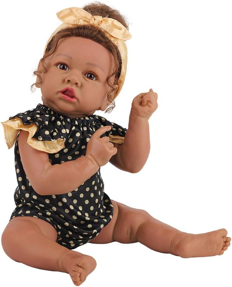 Lifelike Reborn Baby Dolls with Soft Body African American Realistic Girl Doll 22.8 Inch Best Birthday Gift Set