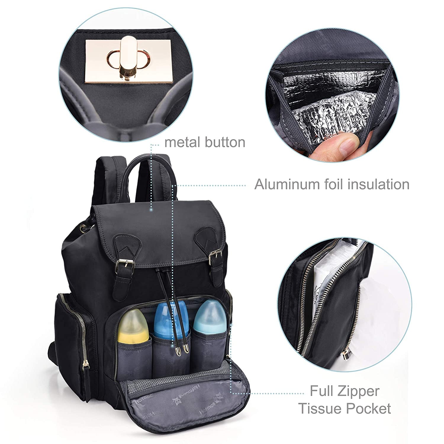 Diaper Backpack Diaper Bag with Stroller Hooks, Pañaleras Para Bebe, Diaper Backpack for Mom