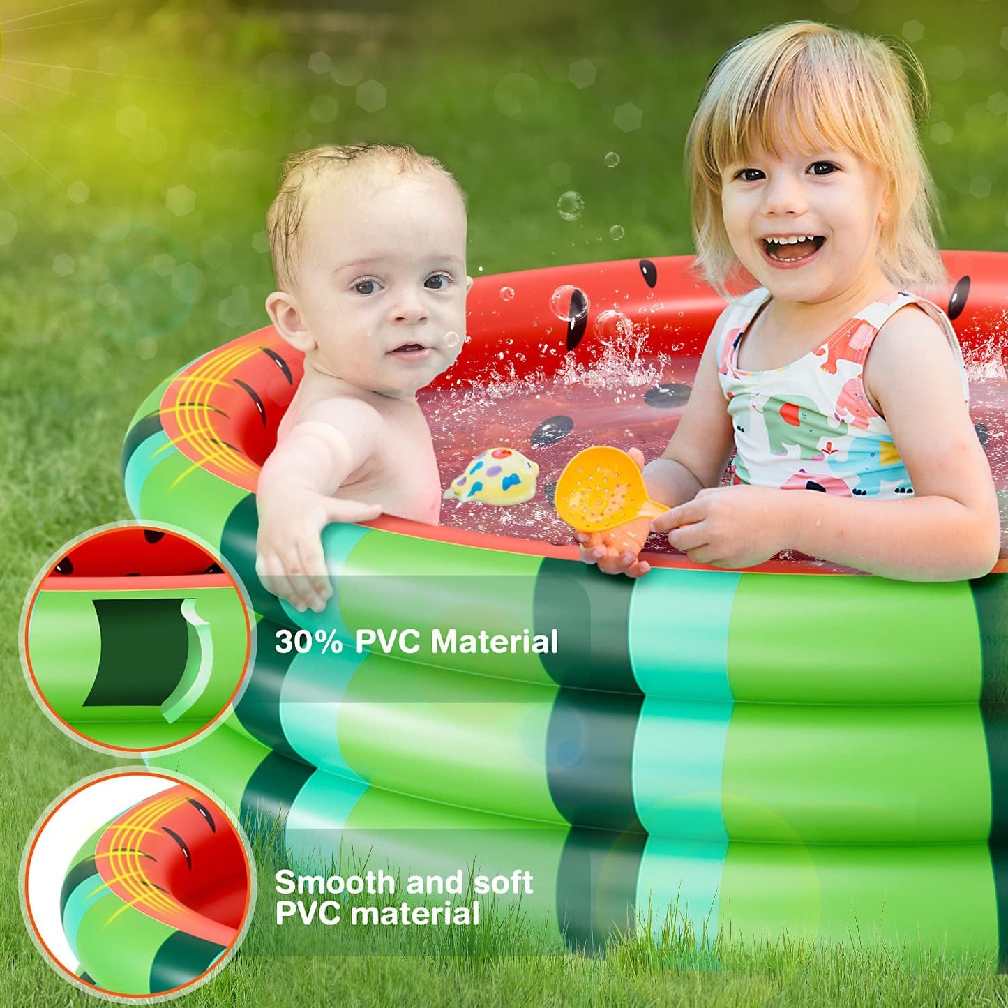 Inflatable Kiddie Pool for Toddlers (49’’X12’’) - Small Blow up Pool for Kids - 3 Rings Watermelon Toddler Swimming Pool - Baby Inflatable Pool