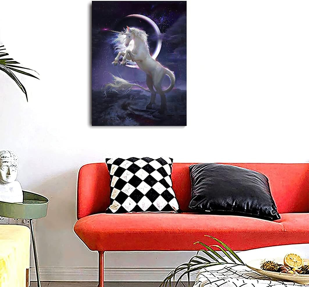 Purple and Pink Unicorn-Wall Art for Girls Bedroom HD Unicorn Moon and Starry Sky Prints Artwork Unicorn-Wall Decor for Nursery Gift to Daughter and Son Unicorn Decor for Wall