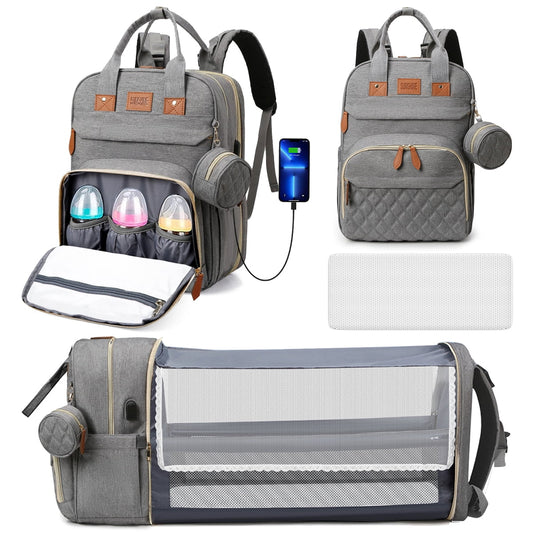 Diaper Bag Backpack, Multifunction Baby Diaper Bag with Changing Station, Large Capacity Waterproof Travel Backpack W/ Pacifier Case & USB Charging, Baby Stuff Organizer, Unisex Shower Gifts(Grey)