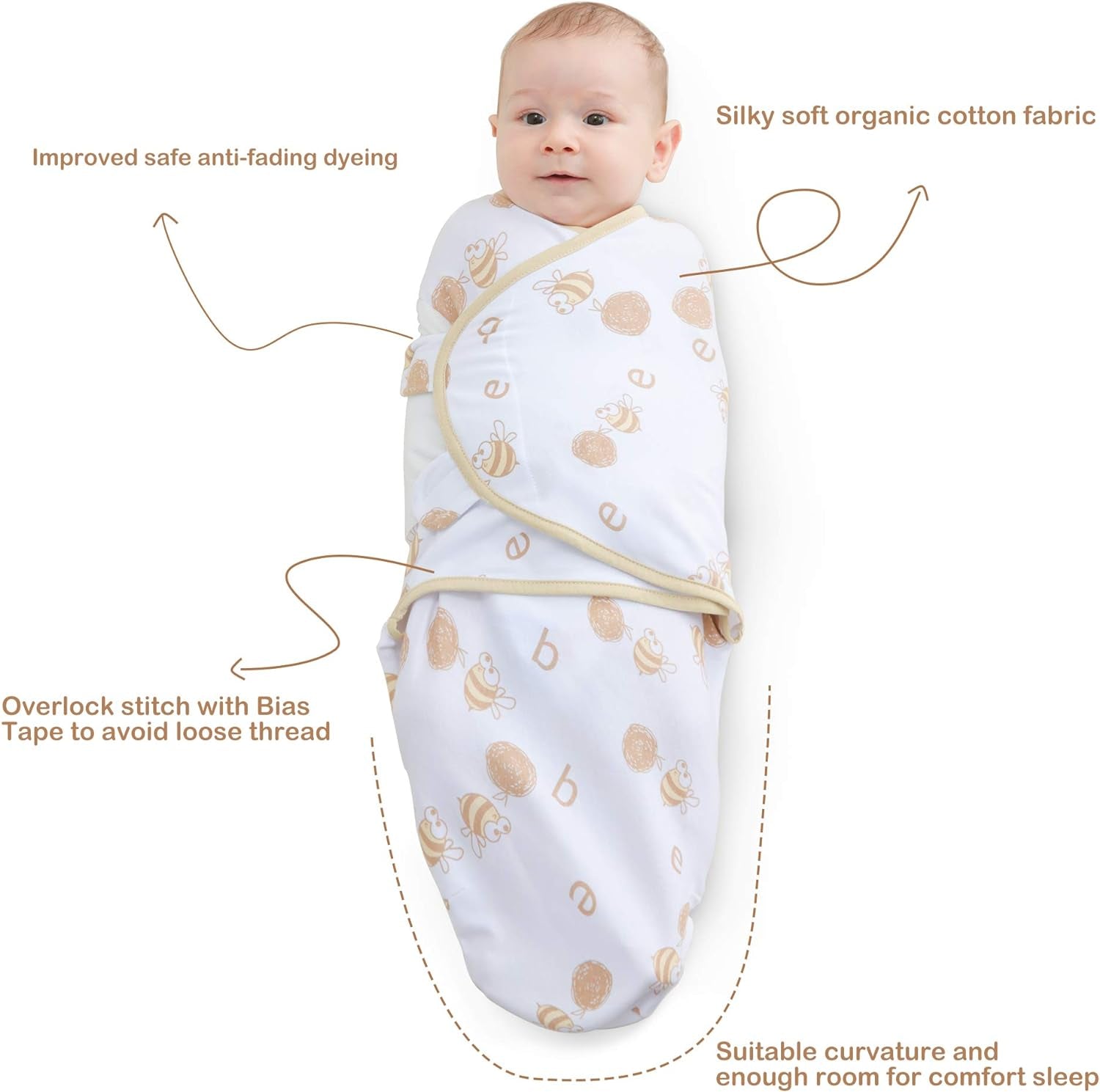 Soft & Breathable Baby Swaddle Blanket for 0-3 Months, Organic Cotton Baby Sleep Swaddle Sack, Newborn Swaddle Bag 0-3 Months with Baby-Friendly Hook & Loop Fatsener