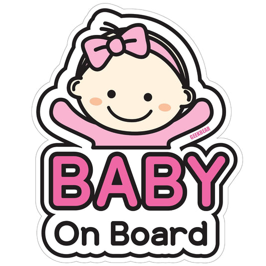 Baby on Board Car Sticker - Character Design, Reflective, Weather-Resistant (02. Basic Girl)