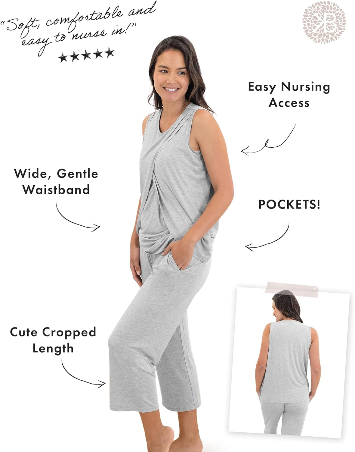 Tulip Hem Maternity Pajamas & Post Partum Lounge Sets for Women | Postpartum Pajamas for Hospital