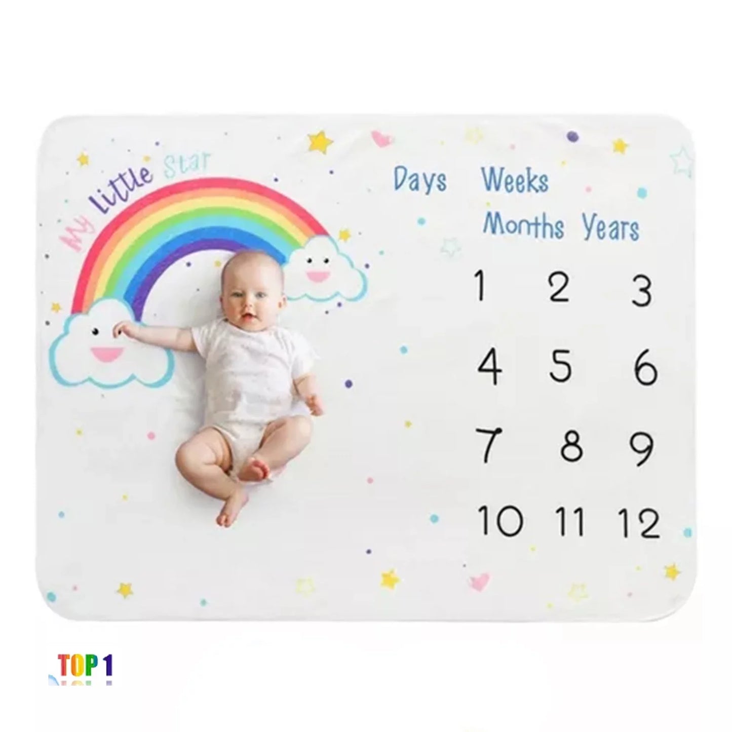 Baby Monthly Milestone Blanket Newborn Vintage Rainbow Picture Flannel Blanket Baby Growth Photography Background Prop for Boys and Girls, 29.5 X 40 Inches