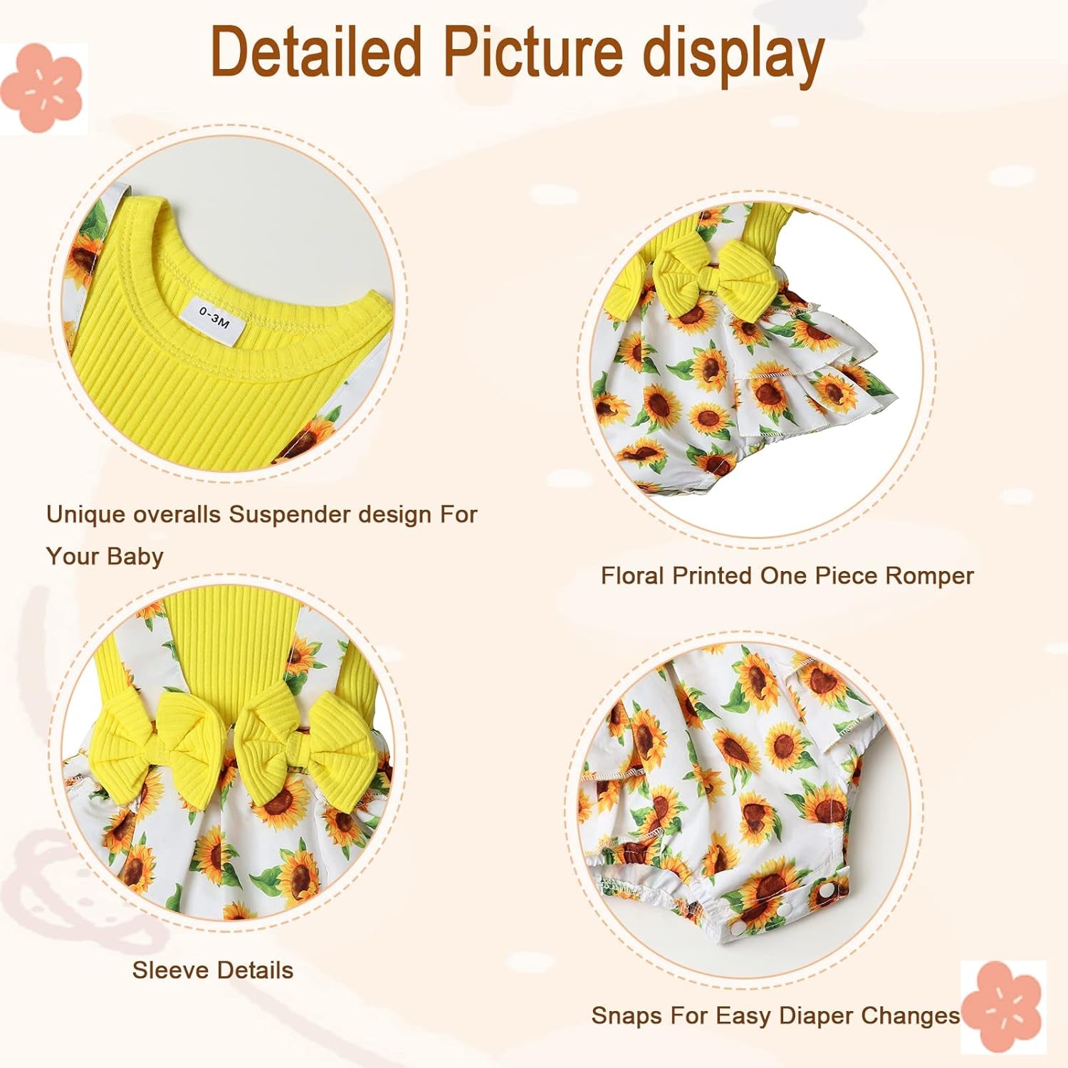 Newborn Baby Girl Clothes Infant Romper Floral Suspender Dress Ruffle Sleeve Onesie Outfit Jumpsuit Headband Spring Summer