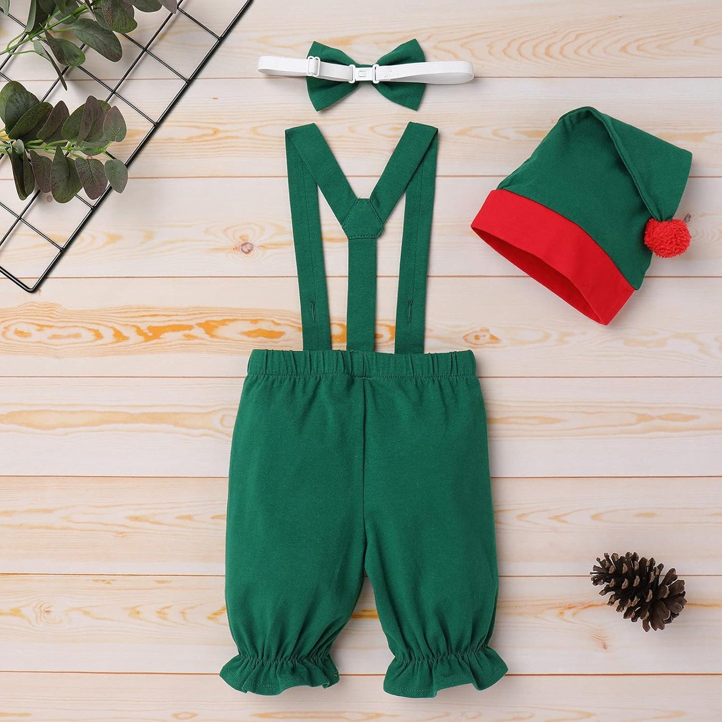 Newborn Baby Christmas Outfit Santa Elf Costume Suspenders Skirt Pants Hat Cosplay Suits for Boys Girls Photo Shoot