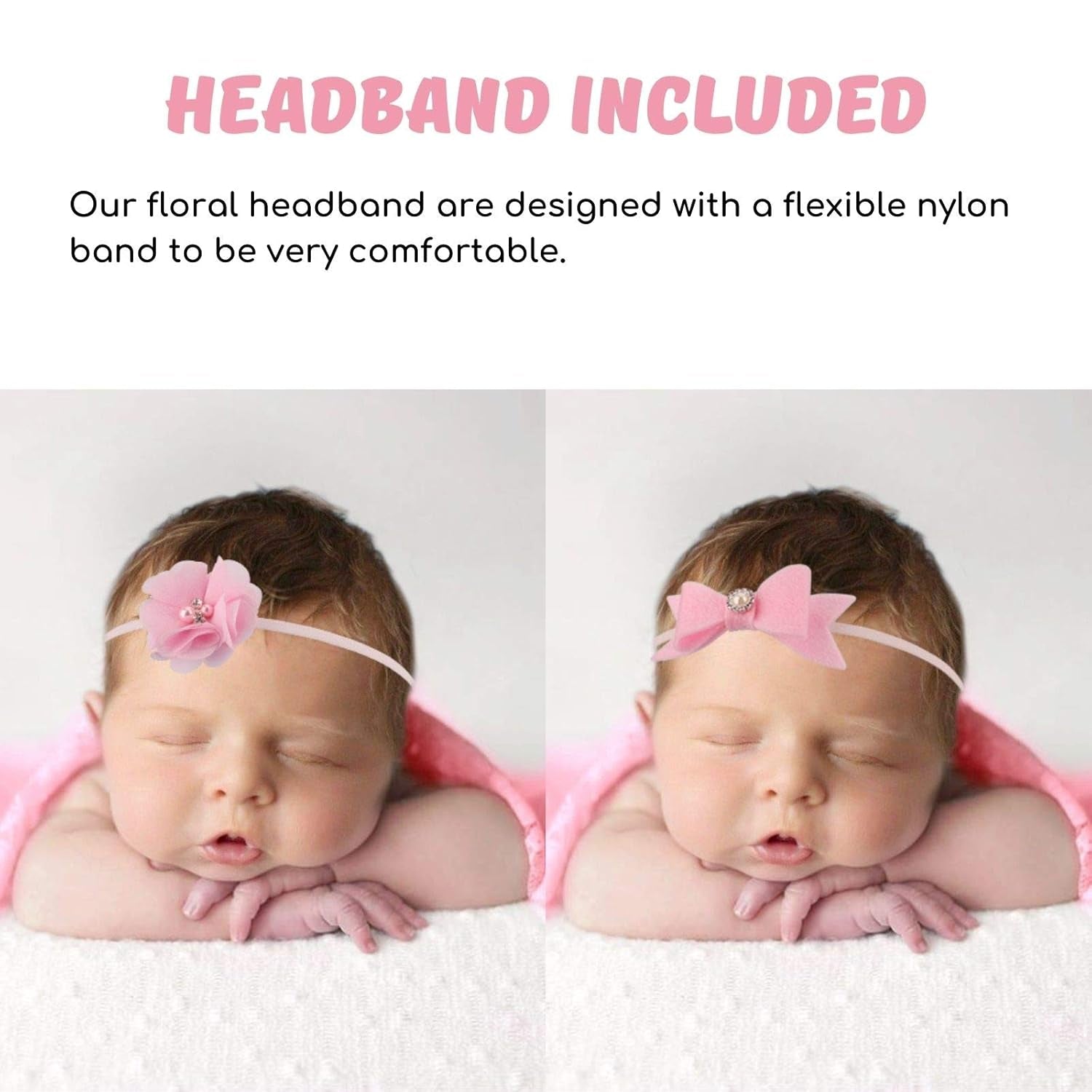 Baby Photo Props Lace Wrap with 2 Pcs Headbands Set, Professional Newborn Photography Props Floral Long Ripple Wrap (Pink)