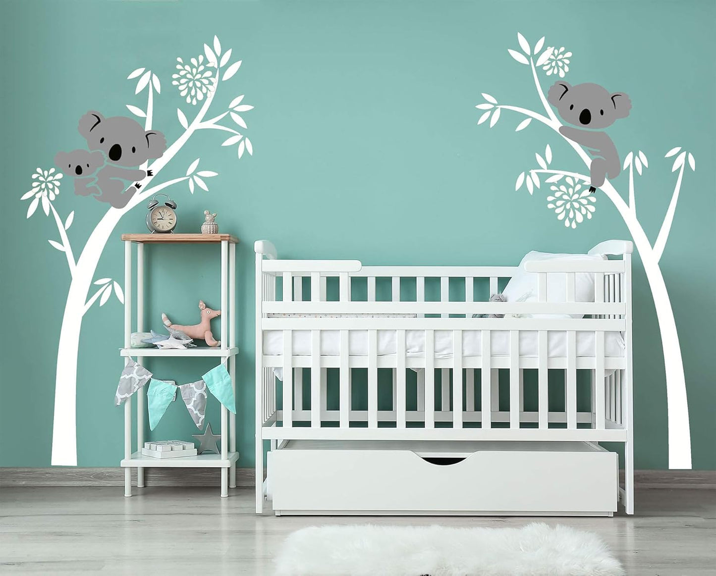 Three Koalas Tree Branches Wall Decal Wall Sticker Baby Nursery Decor Kids Room Decoration (White)