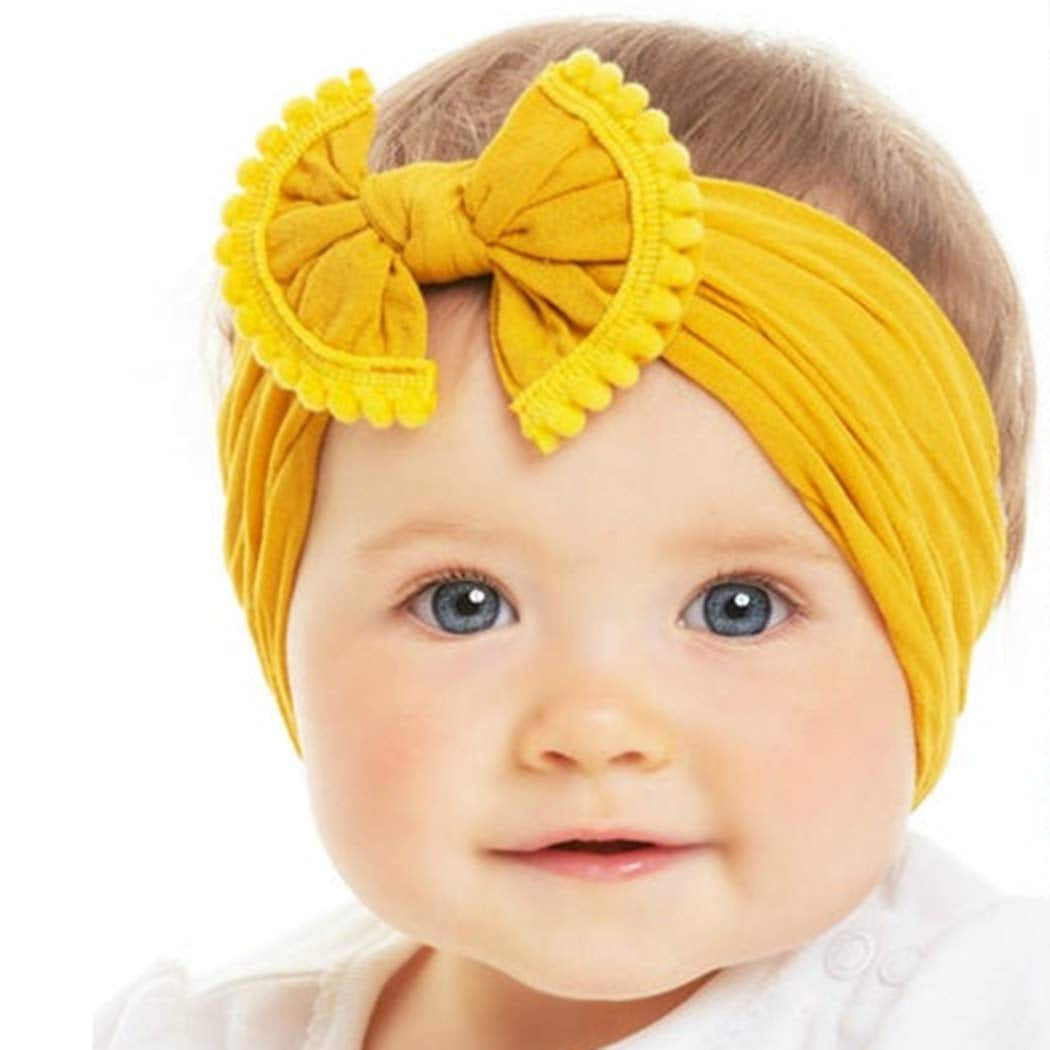 Baby Hair Bow Headband Infant Toddler Bow Stretchy Knot Nylon Baby Headbands Baby Accessories (Yellow)