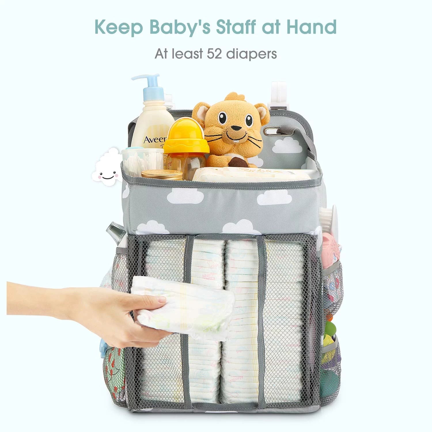 Hanging Diaper Caddy Organizer - Diaper Stacker for Changing Table, Crib(Gray Cloud)