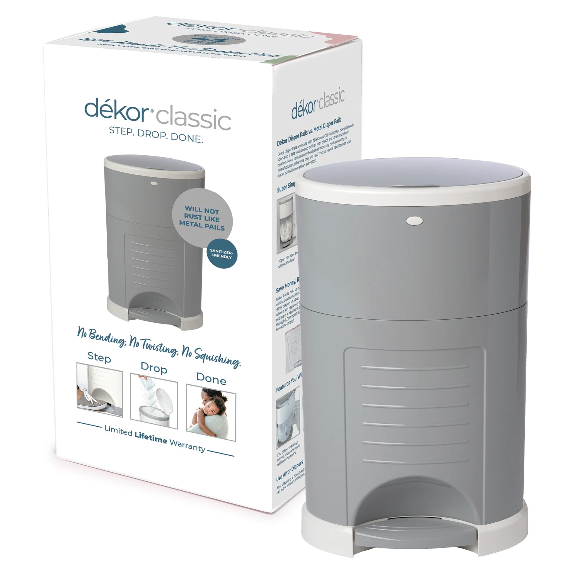 Classic Hands-Free Diaper Pail | Gray