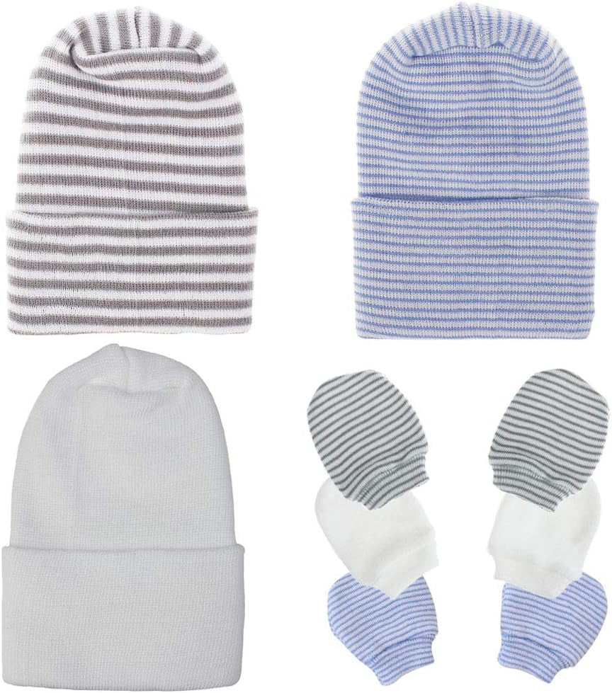 Baby Caps and Mittens Newborn Hospital Beanie Hats No Scratch Gloves Soft Babies Gift Set for Boys Girls