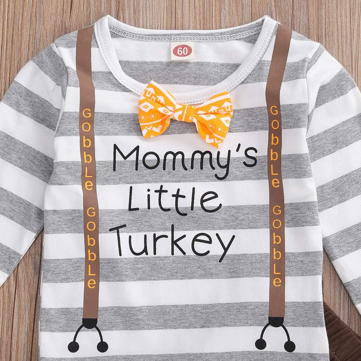 Newborn Baby Boy Girl Thanksgiving Outfit Long Sleeve Striped Romper Pants Hat Little Turkey 3Pcs Clothes Set