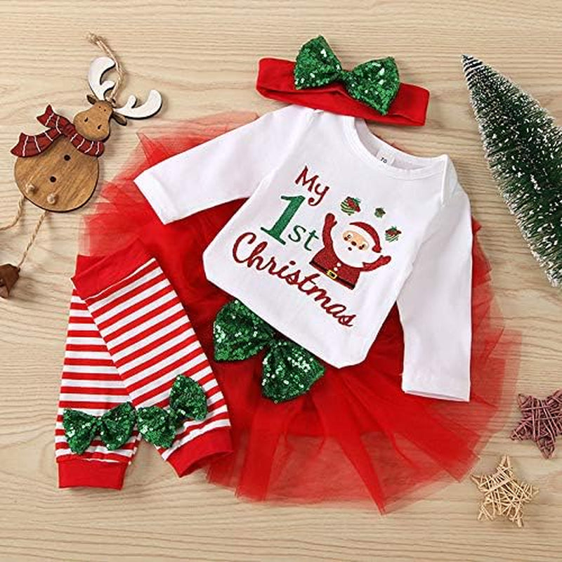 Bodysuit+Tutu Skirt+Leg Warmers+Bow Headband Christmas Outfits Set