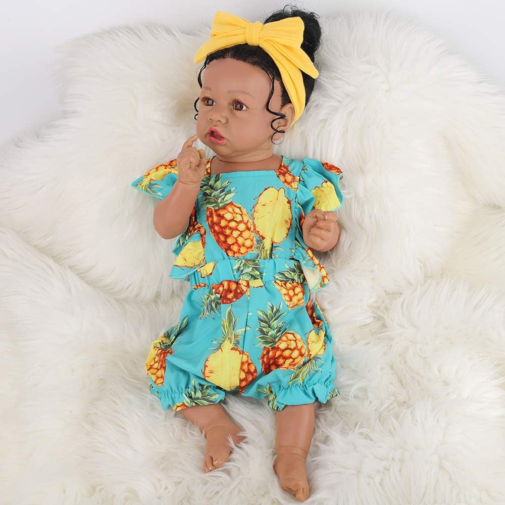 Lifelike Reborn Baby Doll with Soft Weighted Body, African American Real Life Girl Dolls,Handmade Newborn 22 Inch Baby Dolls, Best Gitfs for Girls Christmas Birthday