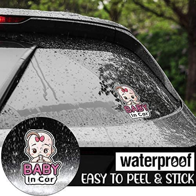 2 Pcs Baby in Car Stickers Sign and Decal for Girl, Baby Car Sticker, Removable Safety Sticker Notice Board, Cute Baby Window Car Sticker, on Board Stickers (Girl Style)