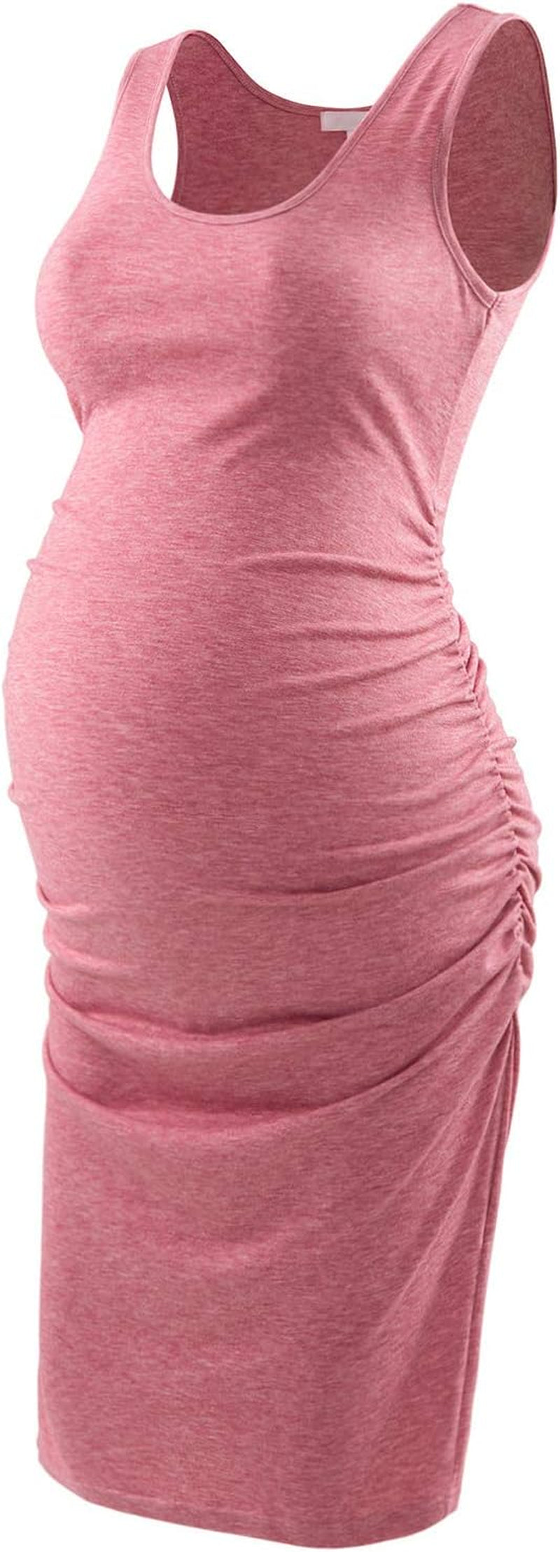 Maternity Tank Dress Ruched Sleeveless Mama Dress Pregnancy Baby Shower Dress