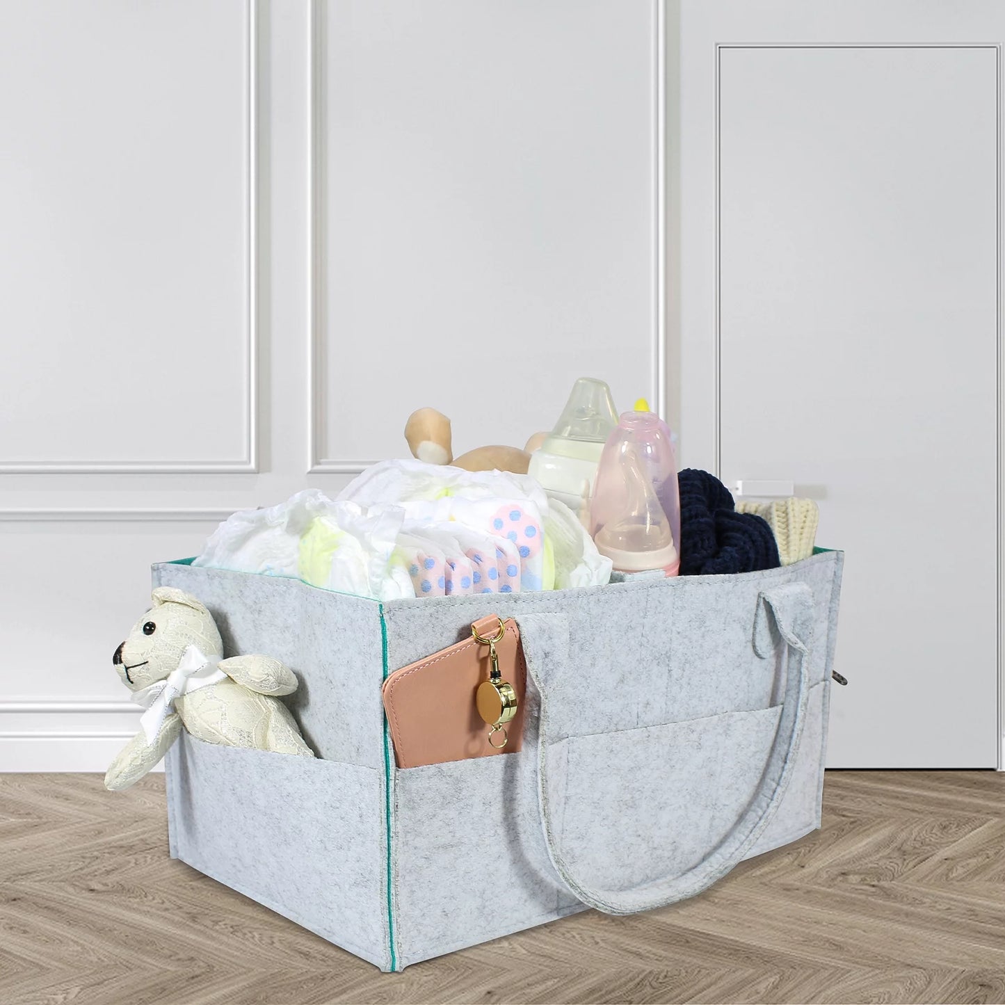 Baby Diaper Caddy - Nursery Diaper Tote Bag - Large Portable Car Travel Organizer - Boy Girl Diaper Storage Bin for Changing Table - Baby Shower Gift Basket - Newborn Registry Must Haves