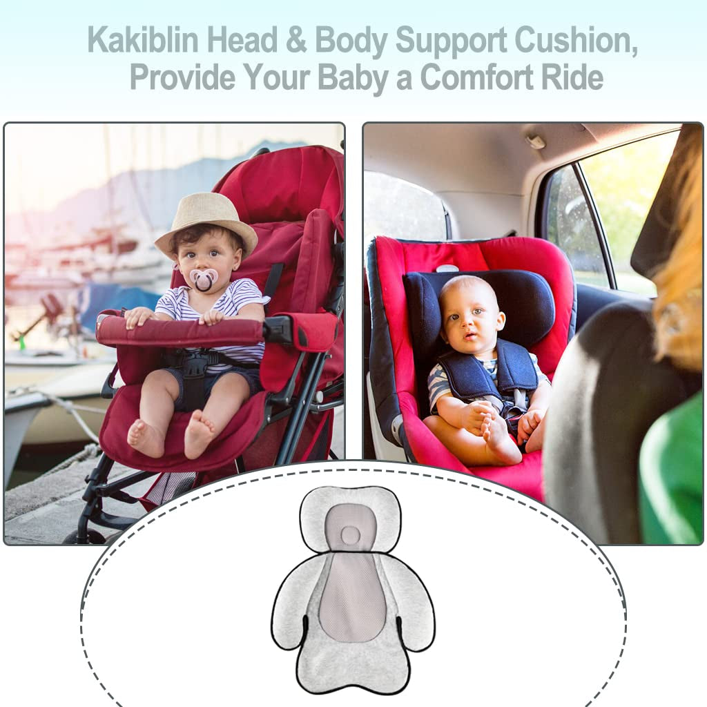 3 in 1 Baby Stroller Seat Cushion, Toddler Car Seat Pad Baby Head Pillow Neck Support Cushion for Newborn and Toddler, Grey