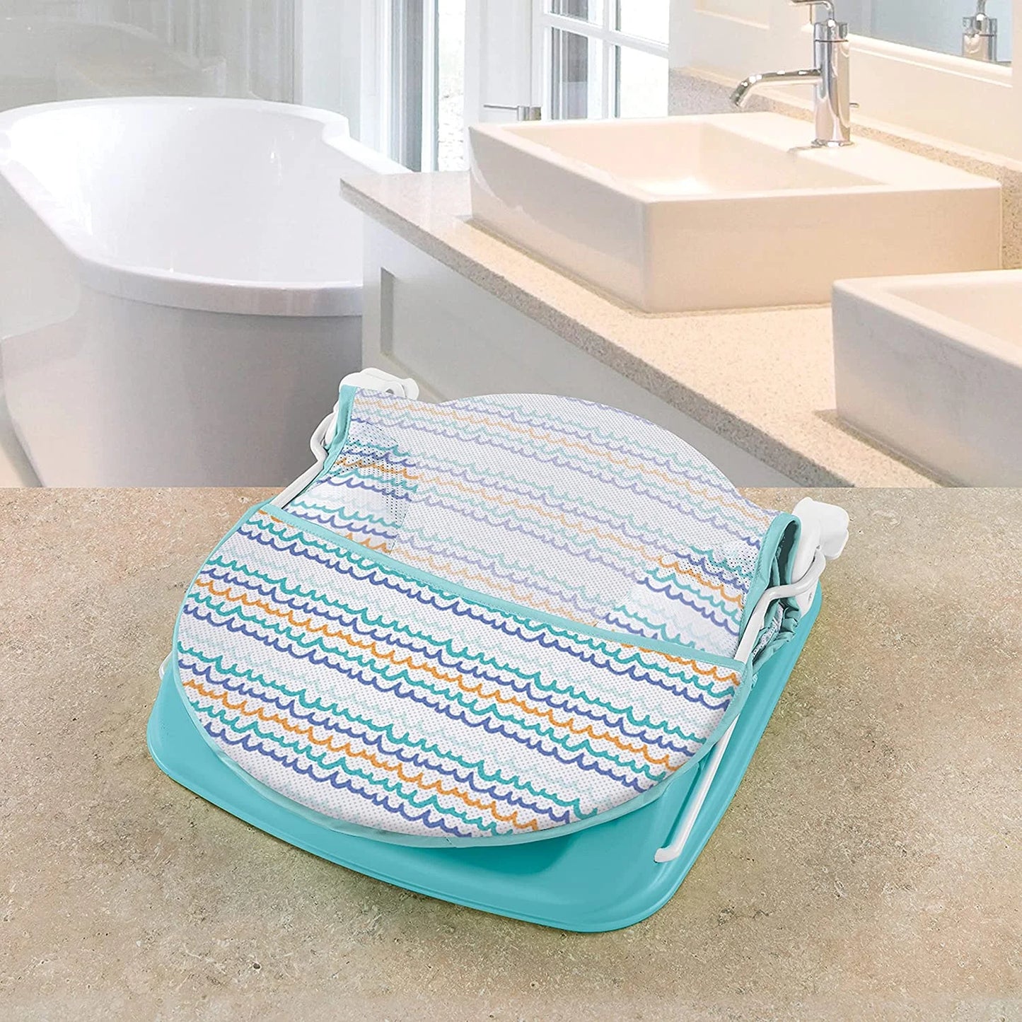 Summer Infant Deluxe Baby Bather (Ride the Waves) - Bath Support for Use in the Sink or Bathtub - Includes 3 Reclining Positions