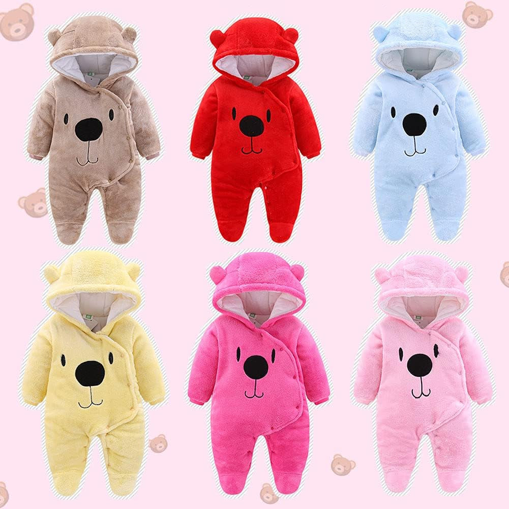 Baby Newborn Snowsuit Winter Hooded Footie Fleece Jumpsuit for Infant Girls Boys